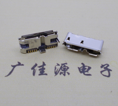 西安 双接口micro usb3.0母座有卷边10pin三个固定脚插板